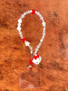 Hello Kitty Red & White Pearl Badge Lanyard with Charm